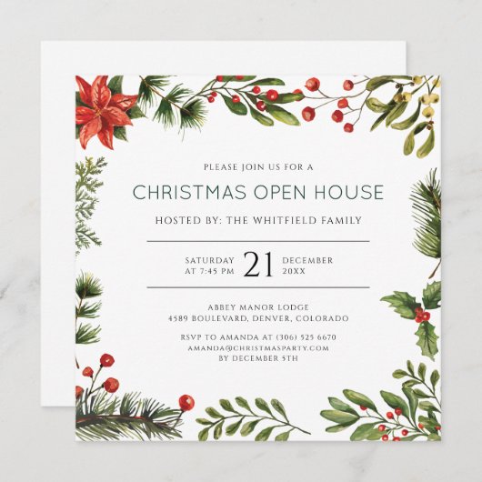Christmas Open House Party Invitation (Voorkant / Achterkant)