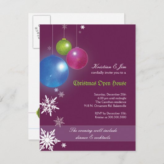 Christmas Open House Party Invitation Briefkaart (Voorkant / Achterkant)