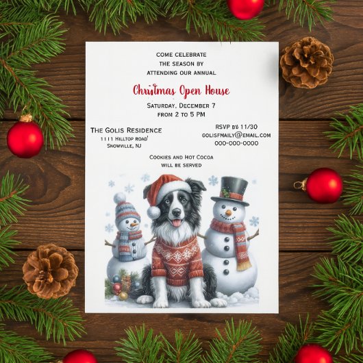 Christmas Open House with Border Collie & Snowman  Kaart