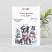 Christmas Open House with Border Collie & Snowman  Kaart (Staand voorkant)