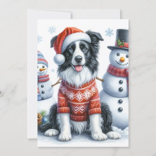 Christmas Open House with Border Collie & Snowman  Kaart (Achterkant)