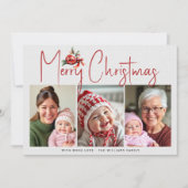 Christmas ornament and red bow three photo collage feestdagenkaart (Voorkant)