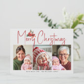 Christmas ornament and red bow three photo collage feestdagenkaart (Staand voorkant)