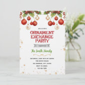 Christmas ornament exchange party invitation kaart (Staand voorkant)