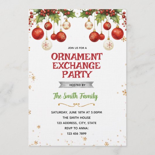 Christmas ornament exchange party invitation kaart (Voorkant)