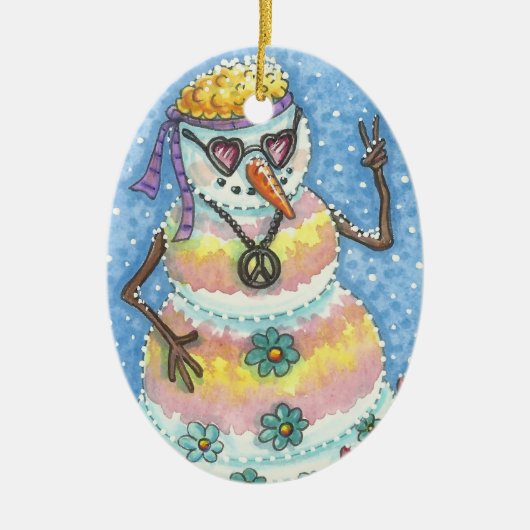 CHRISTMAS ORNAMENT GROOVY SNOWMAN "PEACE ON EARTH" (Voorkant)