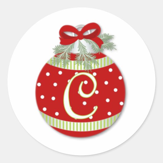 CHRISTMAS ORNAMENT INITIAAL C RONDE STICKER (Voorkant)