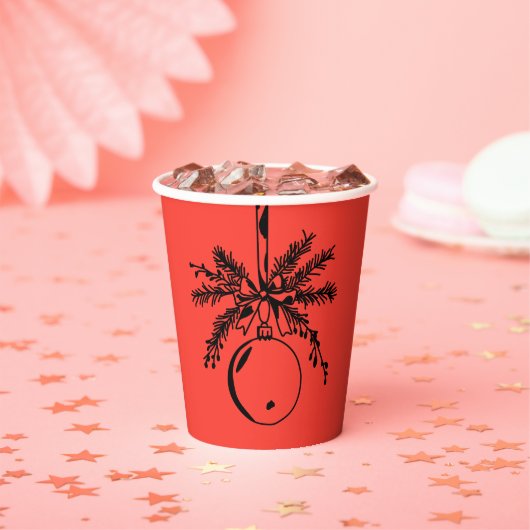 Christmas ornament with bow and pine branch papieren bekers (Insitu)