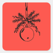 Christmas ornament with bow and pine branch vierkante sticker (Voorkant)