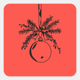 Christmas ornament with bow and pine branch vierkante sticker