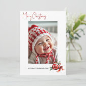 Christmas ornament with red bow and fir photo feestdagenkaart (Staand voorkant)