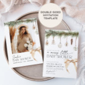 Christmas Ornaments and Neutral Bow Baby Shower Kaart