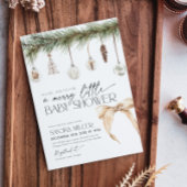 Christmas Ornaments and Neutral Bow Baby Shower Kaart