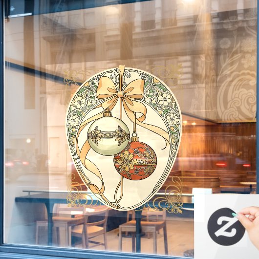Christmas Ornaments Beige and Red Art Nouveau Raamsticker (Cafe Raam)