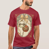 Christmas Ornaments Beige and Red Art Nouveau  T-shirt (Voorkant)