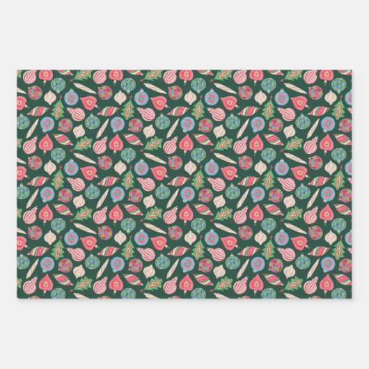 Christmas Ornaments Gift Wrap Set of Three Inpakpapier Vel (Voorkant)