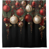 Christmas Ornaments Gold Holly Pine Branches Douchegordijn (Voorkant)