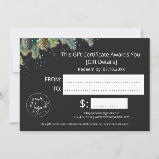 Christmas Ornaments Logo Gift Certificate (Achterkant)