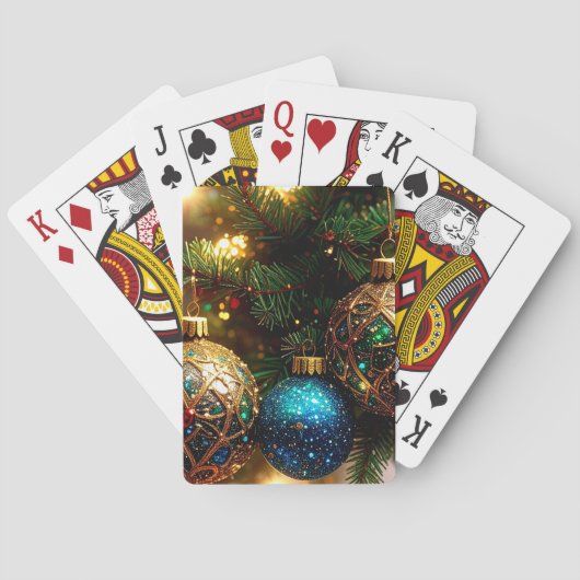 Christmas Ornaments on Evergreen Tree Holiday Pokerkaarten (Achterkant)