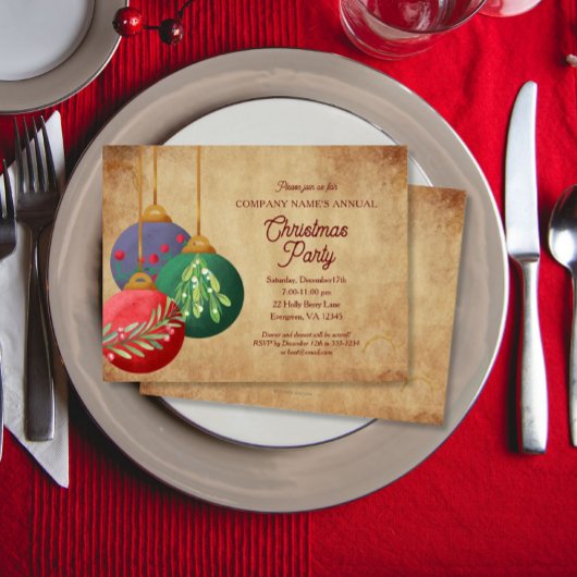 Christmas Ornaments on Parchment Elegant Party Kaart