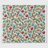 Christmas Ornaments & Pine Pattern Cadeaupapier (Vlak)