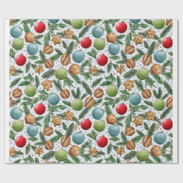 Christmas Ornaments & Pine Pattern Cadeaupapier