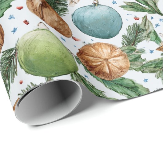 Christmas Ornaments & Pine Pattern Cadeaupapier (Rol Hoek)