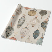 Christmas Ornaments Watercolor Beige Holiday Cadeaupapier (Uitgerold)