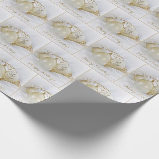 Christmas Ornaments With Gold Glitter on Satin Cadeaupapier (Hoek)