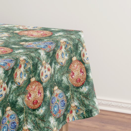 Christmas Ornate Ornaments Of Jewels On Pine  Tafelkleed (Voorbeeld)