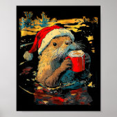Christmas Otter Drinks Coffee Art Print  (Voorkant)
