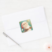 Christmas Otter in Santa Hat with Holly Berries Vierkante Sticker (Envelop)