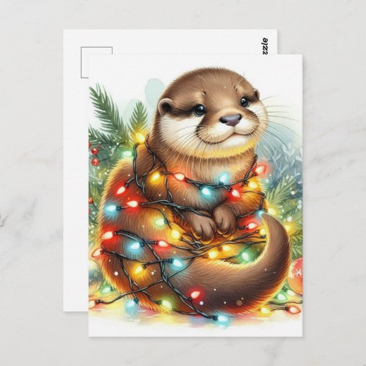 Christmas Otter Waterverf Christmas Briefkaart (Voorkant / Achterkant)