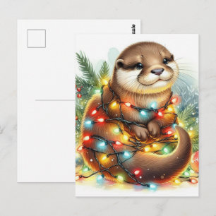 Christmas Otter Waterverf Christmas Briefkaart