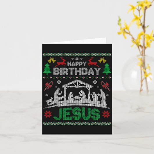 Christmas Outfit Happy Birthday Jesus Holiday Ugly Kaart (Gele Bloem)
