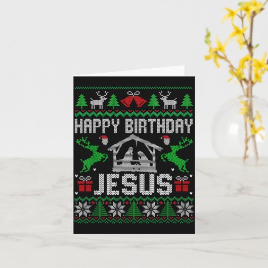 Christmas Outfit Happy Birthday Jesus Holiday Ugly Kaart (Gele Bloem)