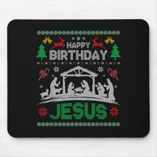 Christmas Outfit Happy Birthday Jesus Holiday Ugly Muismat (Voorkant)