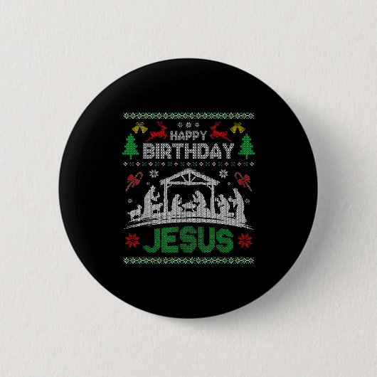 Christmas Outfit Happy Birthday Jesus Holiday Ugly Ronde Button 5,7 Cm (Voorkant)