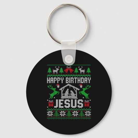 Christmas Outfit Happy Birthday Jesus Holiday Ugly Sleutelhanger (Voorkant)