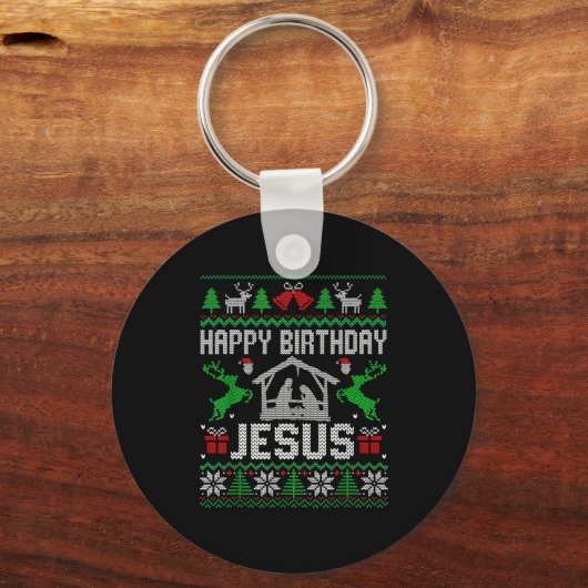 Christmas Outfit Happy Birthday Jesus Holiday Ugly Sleutelhanger (Voorkant)