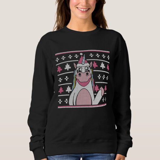 Christmas outfit  unicorn with Christmas hat Trui (Voorkant)