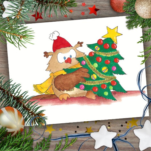 CHRISTMAS OWL briefkaart van Nicole Janes