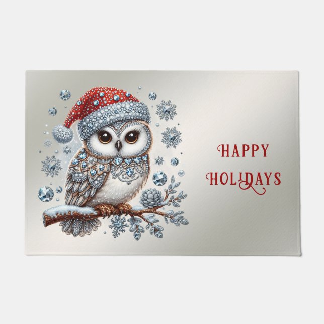 Christmas Owl Holiday Doormat Deurmat (Voorkant)