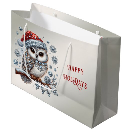 Christmas Owl Holiday Gift Bag Groot Cadeauzakje (Voorkant Gekanteld)