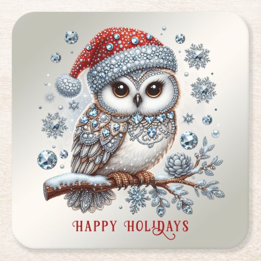 Christmas Owl Holiday Paper Onderzetter (Voorkant)