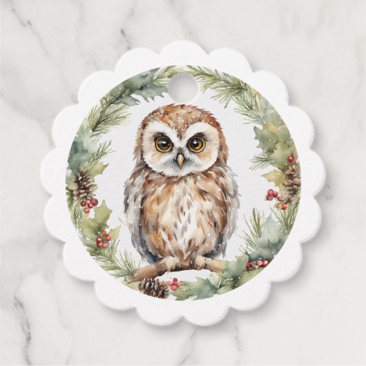 christmas owl illustration owl wall art holiday bedankjes labels (Voorkant)