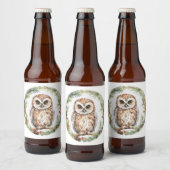 christmas owl illustration owl wall art holiday  bier etiket (Flessen)