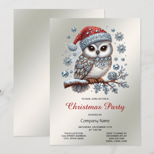Christmas Owl Party Uitnodiging (Voorkant / Achterkant)
