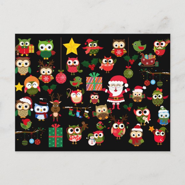Christmas Owl Pattern Feestdagenkaart (Voorkant)