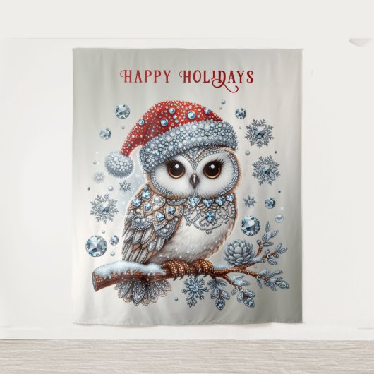 Christmas Owl Vakantie Achtergrond Wandkleed (Voorkant)